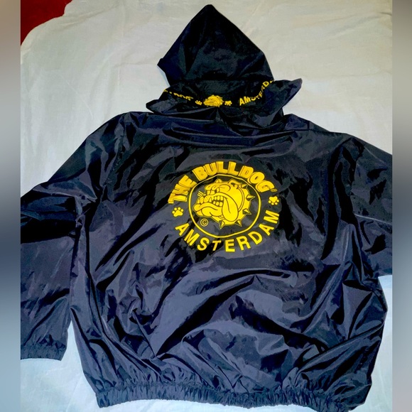 THE BULLDOG AMSTERDAM VINTAGE PACK AWAY WITH  STRAP BLACK WINDBREAKER - Picture 1 of 16